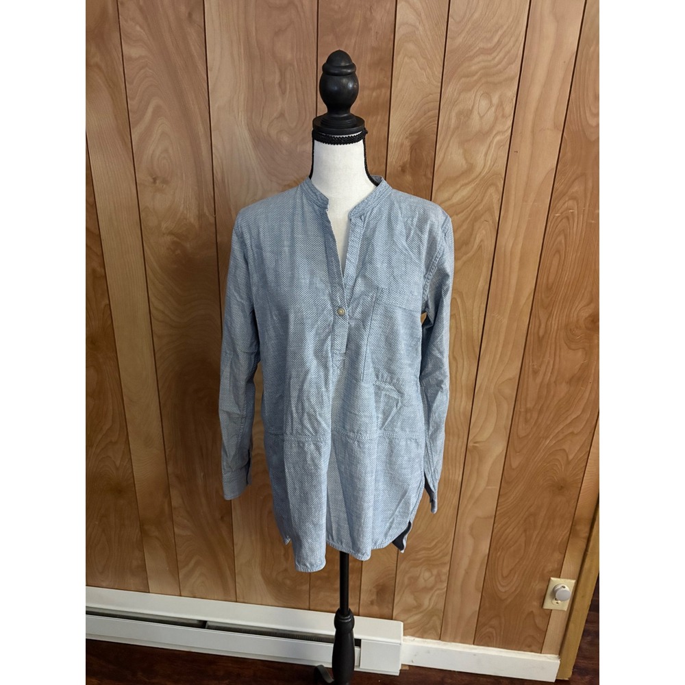 Gap Designed & Crafted Womens Small Blue White Dotted Henley Tunic Shirt Top